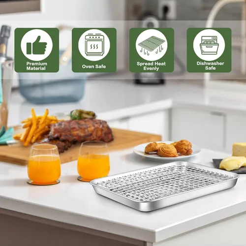 Vista 4 de Joyfair - Bandeja para hornear de 9 pulgadas con estante de enfriamiento, bandejas para horno tostador de acero inoxidable con rejillas de rejilla