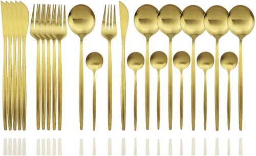 Vista 13 de JASHII Juego de cubiertos de 24 piezas con piezas de servir, utensilios de acero inoxidable, incluye cuchillo, tenedor/cuchara, acabado mate, apto
