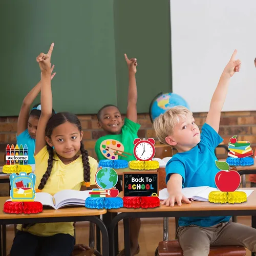 Vista 6 de Faccito 9 piezas de centros de mesa de regreso a la escuela, primer día de escuela, centros de mesa de panal listos para la escuela, fiesta, aula