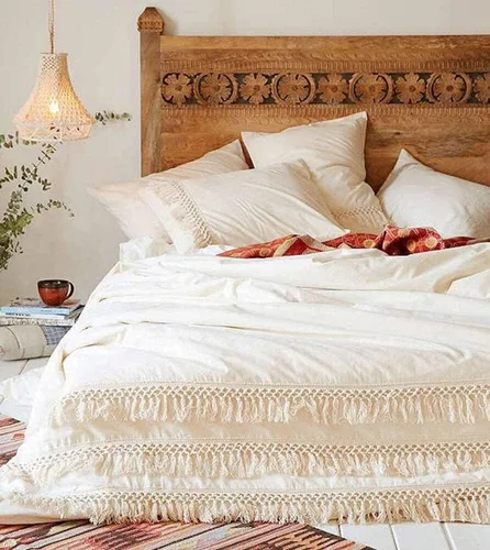 Vista 19 de Edredón hippie puro con borlas para dormitorio, manta bohemia con flecos indios, funda de edredón de algodón para mujer con fundas de almohada