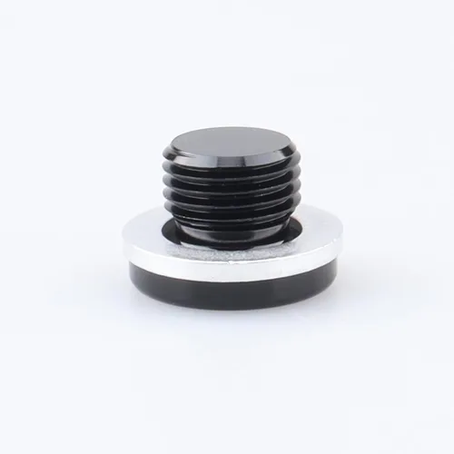 Vista 5 de AC PERFORMANCE Enchufe de puerto métrico de aluminio M10 x 1.0 negro de perfil bajo con tapón hexagonal y arandela de aluminio