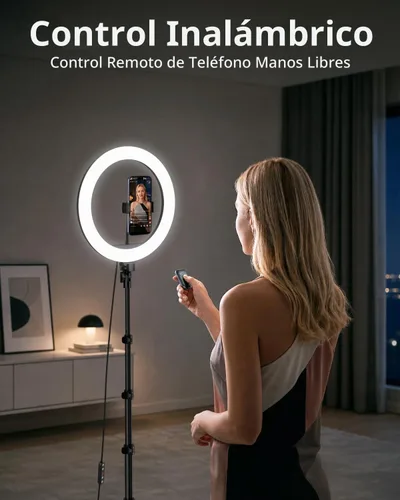 Vista 3 de TODI Anillo de luz de 12 pulgadas con soporte de trípode extensible de 63 pulgadas, anillo de luz para selfie con soporte para teléfono y control