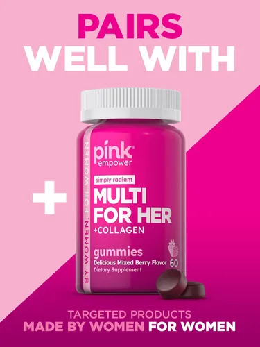 Vista 5 de Gomitas de uñas para la piel del cabello, 60 unidades, colágeno grande, vitaminas sin OMG y sin gluten para mujeres, sabor a fresa, de Pink