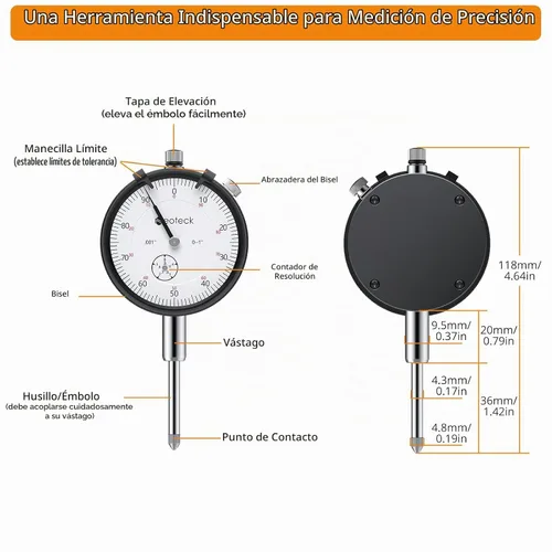 Vista 7 de Neoteck 1"/0.001" Dial Indicator,13.5"Flexible Arm and 176lbs Magnetic Base Dial Gauge with Bezel Zero Setting,Clear Scale, Versatile Tool Kit for
