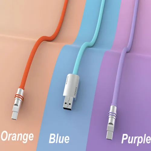 Vista 3 de Hichain Cable de carga rápida USB A a USB C de 100 W, azul y morado, 4 pies, cables USB C de silicona tipo C, cable de carga de sincronización