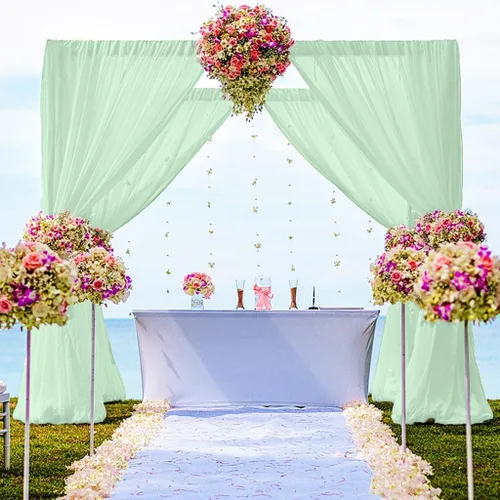 Vista 19 de DUOBAO Cortina de gasa rosa, 2 paneles de 29 x 96 pulgadas, cortinas de telón de fondo de boda, cortinas de playa transparentes para sala de estar