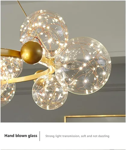 Vista 6 de Candelabros LED, lámparas de araña LED modernas de color dorado/negro con luces LED de cristal transparente, con forma de estrella para sala