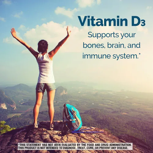 Vista 7 de Nature's Wonder Vitamina D3 5000iu (125mcg) de alta potencia, suplemento dietético para apoyar la salud ósea y el sistema inmunológico, sin gluten