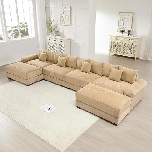 Vista 19 de ODUSE-DAILY Sofá modular de gran tamaño de 117.3 pulgadas, sofás modulares grandes de pana para sala de estar, sofás de 3 plazas, moderno juego