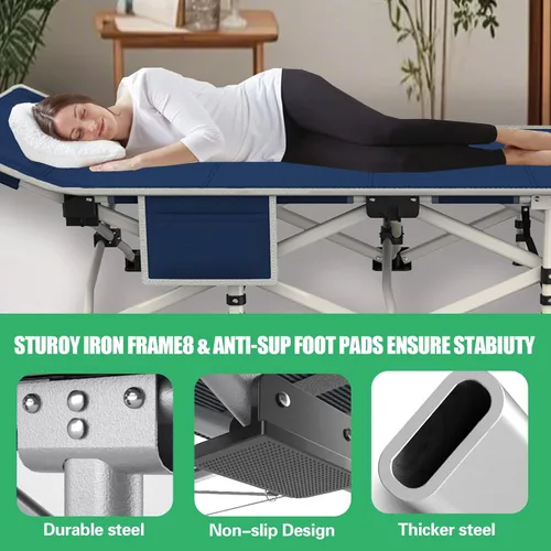 Vista 3 de Cuna de Camping con Colchón Cómodo Camas para Dormir Fácil de Montar Cama de Camping Resistente Cama Plegable Cama de Huésped con Bolsa de Transporte