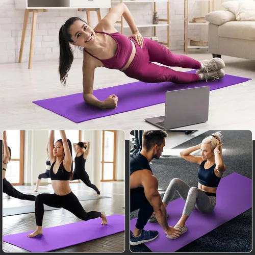 Vista 7 de Signature Fitness - Tapete de yoga multiusos de 0.25 pulgadas de grosor, alta densidad, sin desgarros, con correa y características ligeras para uso