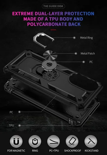 Vista 5 de Compatible con Honor X7, funda híbrida resistente con soporte giratorio y placa magnética para Honor X7