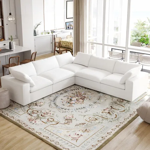 Vista 24 de Sofá modular Cloud de 79 pulgadas, sofá biplaza modular convertible con otomana de almacenamiento, sofá de tela de lino y algodón para sala