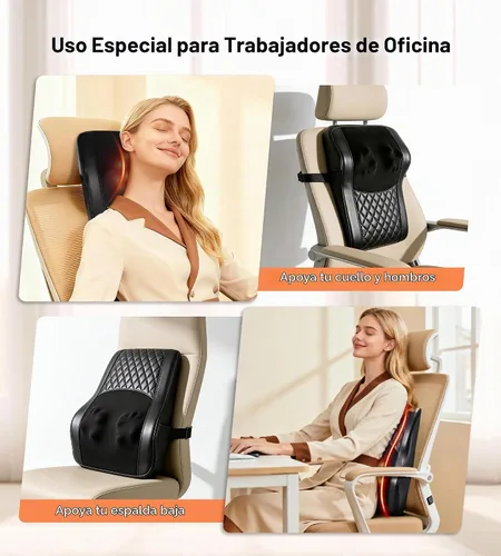 Vista 5 de ALLJOY Masajeador térmico de espalda para aliviar el dolor de espalda, almohada de apoyo lumbar Shiatsu de tejido profundo con 3 modos de masaje, 3