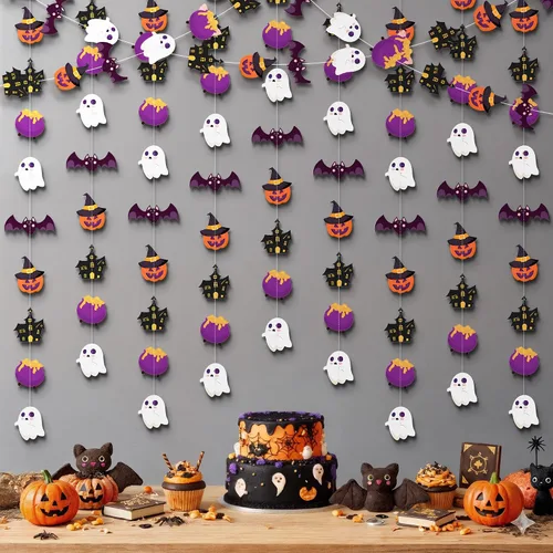 Vista 12 de KatchOn, Guirnalda de Halloween negra con purpurina, enorme, paquete de 10 unidades, guirnalda de decoración de fiesta de Halloween con recortes