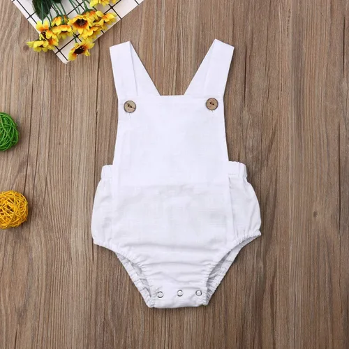 Vista 3 de Mubineo Overol básico liso para bebé, recién nacido, de lino, pantalones cortos