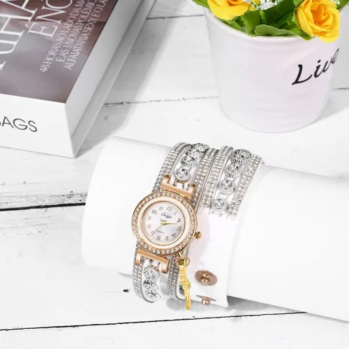 Vista 5 de Avaner Reloj de pulsera bohemio para mujer, reloj de cuero multicapa, relojes de cuarzo con diamantes de imitación brillantes para mujer
