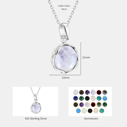 Vista 38 de 925 Sterling Silver Gemstone Necklace Women - Gemstone Pendant Necklace Silver- Birthstone Necklace - Silver Jewelry for Women- Minimalist Jewelry