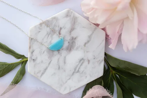 Vista 2 de Blue Half Circle Necklace, Sterling Silver Layering, Christmas Gifts For Women, Half Moon Jewelry