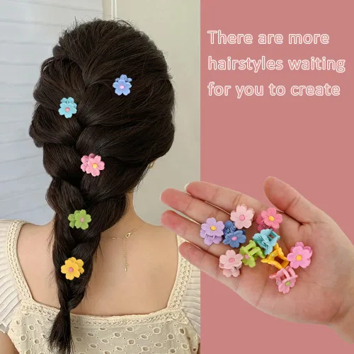 Vista 4 de Ahoney 10 pinzas pequeñas para el cabello, lindas pinzas de 0.77 pulgadas con margaritas de flores para mujeres y niñas, coloridos pasadores