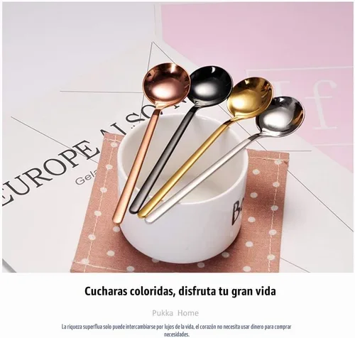 Vista 4 de 6 cucharas de café negras, cucharas de café espresso de acero inoxidable 18/8, mini cuchara de té Vogue de 5.2 pulgadas, cuchara pequeña agitadora