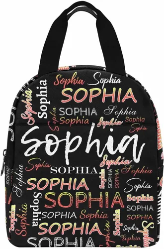 Vista 12 de InterestPrint Bolsa de almuerzo con nombre personalizado para hombres y mujeres, color rosa, blanco y negro, con lunares personalizados, enfriador