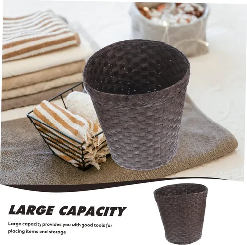 Vista 3 de LIFKOME Cubo de almacenamiento de paja Papelera portátil Papelera de escritorio Cestas de almacenamiento decorativas Cesta decorativa Papelera