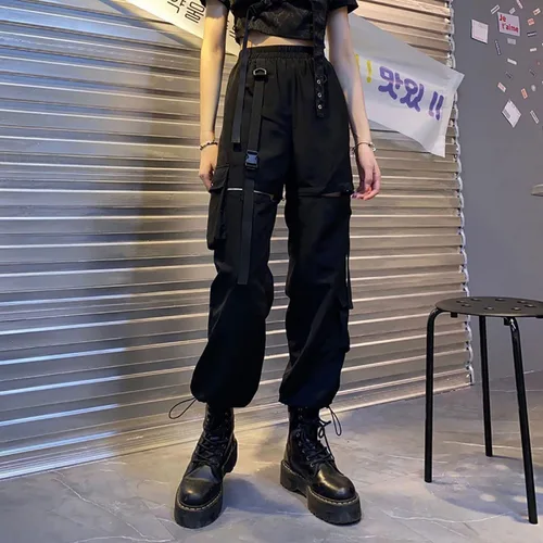 Vista 3 de Women Hight Waist Loose Cargo Pants Multi Pocket Gothic Punk Straight Leg Pants