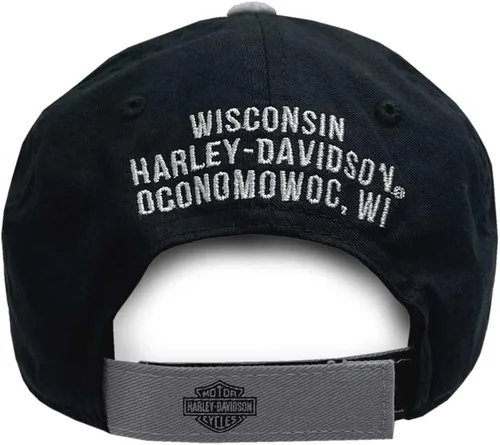 Vista 2 de Harley-Davidson Gorra de béisbol H-D deshilachada con monograma con púas para mujer con alas plateadas, Negro