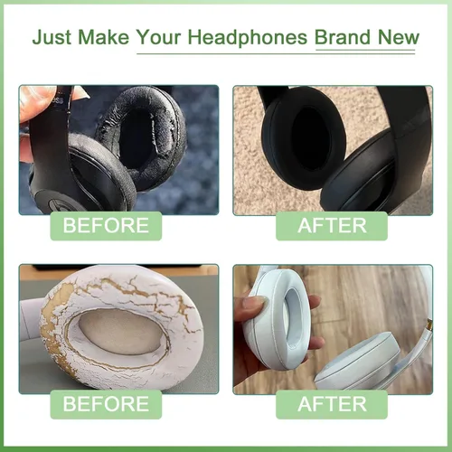 Vista 5 de Almohadillas de repuesto para auriculares Beats Studio 2 y Studio 3 con cable e inalámbricos, almohadillas con piel proteica más suave, espuma