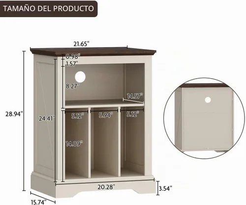 Vista 6 de Soporte de tocadiscos estilo granja, mesa auxiliar de 3 niveles, soporte para tocadiscos con almacenamiento para discos de vinilo, gabinete