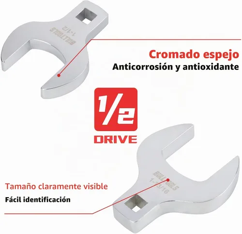 Vista 2 de BULLTOOLS Juego de llaves Jumbo Crowfoot de 1/2 pulgada, 14 piezas SAE, juego de llaves de pata recta de 1-1/16" a 2", llave grande de pata recta