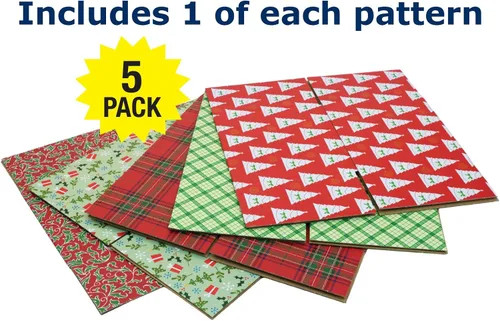 Vista 3 de Global Printed Products Cajas de envío navideñas (paquete de 5, patrones tradicionales, 6 x 6 x 6 pulgadas)