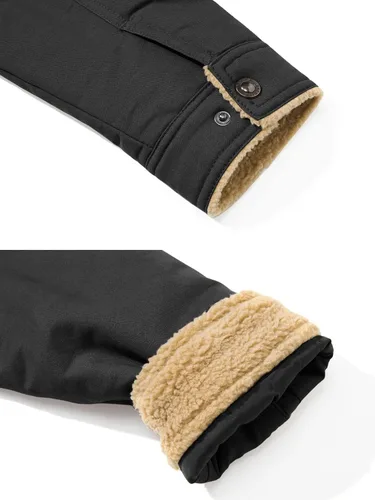 Vista 5 de EKLENTSON Chaqueta de invierno para hombre, gruesa y térmica, de algodón, con forro polar, abrigo de camionero con solapa, para trabajo, para hombre