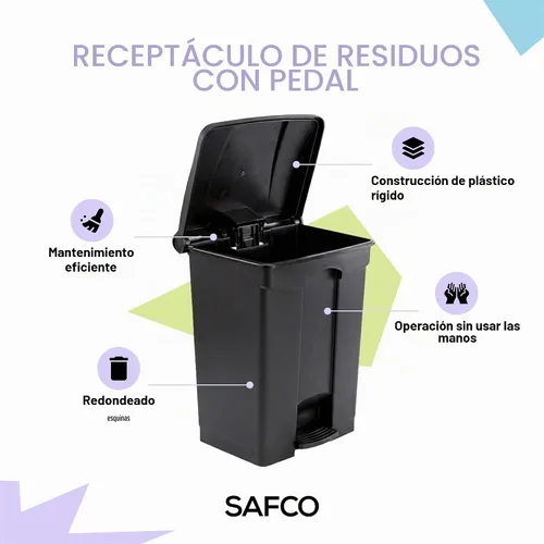 Vista 2 de Plástico Step-On receptáculo de residuos, Negro