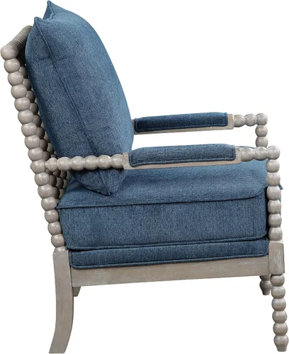 Vista 4 de OSP Home Furnishings Abbott Spindle - Silla decorativa con asiento acolchado de resorte y base gris cepillado, tela azul celeste