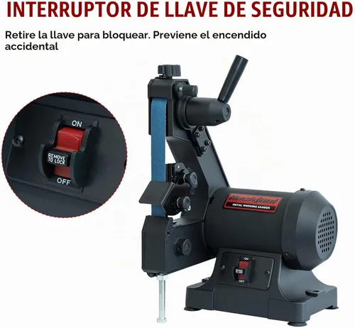 Vista 5 de Lijadora de banda Bucktool 2.3A, lijadora de banda de 1x30 pulgadas de baja velocidad con guía de ángulo de afilado de cuchillos, lijadora de metal