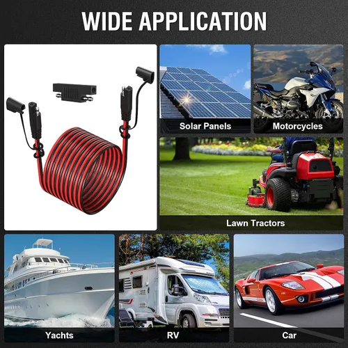 Vista 7 de Cable de extensión SAE de 12 pies 16 AWG, conector SAE Conector de desconexión rápida 16AWG, para automoción, panel solar enchufe