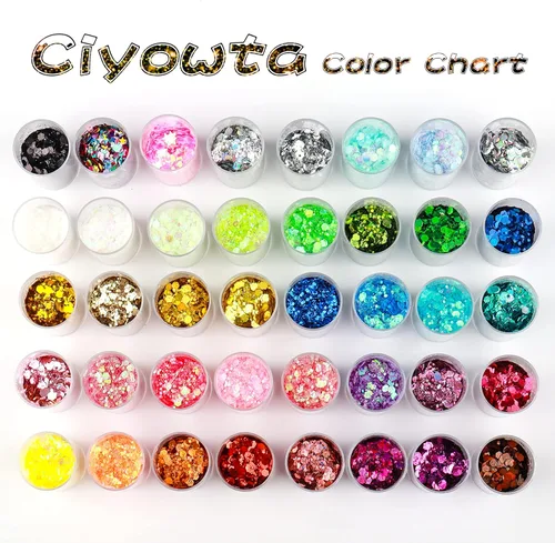 Vista 2 de Brillantina holográfica para manualidades, mezcla gruesa y fina, juego de 40 colores, cosmética para rostro, ojos, cabello, cuerpo, arte de uñas