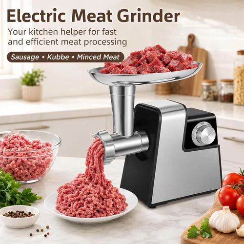 Vista 2 de Picadora de carne eléctrica, molinillo de alimentos de acero