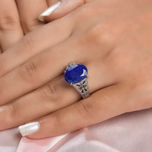 Vista 2 de Shop LC Lapis Lazuli Birthstone Promise Ring for Women, Stainless Steel