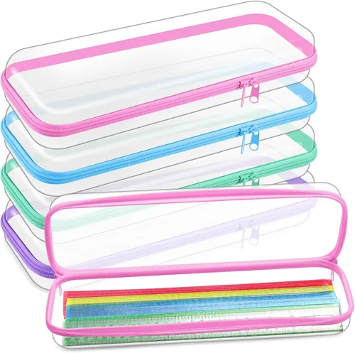 Vista 34 de Hoolerry 4 piezas de estuches rígidos transparentes con cremallera, bolsas de maquillaje, estuche de plástico para lápices, contenedores de caja