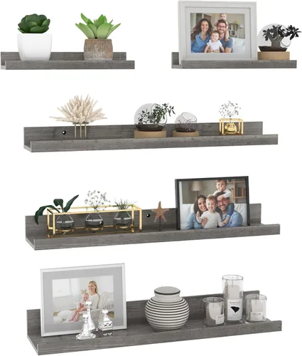 Vista 16 de Giftgarden Juego de 5 estantes flotantes de 24 pulgadas montados en la pared, estantes de pared de madera negra para baño, dormitorio, cocina, sala