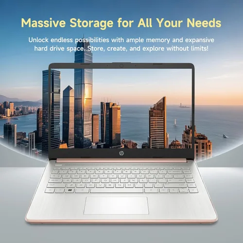 Vista 7 de HP Portátil de 14 pulgadas, procesador Intel N150 (Beat i3) 4 GB de RAM 256 GB de almacenamiento (128 GB UFS + tarjeta SD de 128 GB) 1 año Office