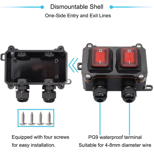 Vista 5 de Interruptor de cable en línea impermeable IP67 12V CC 20A 4pin 2 posiciones DPST interruptor de palanca de encendido y apagado al aire libre con 2