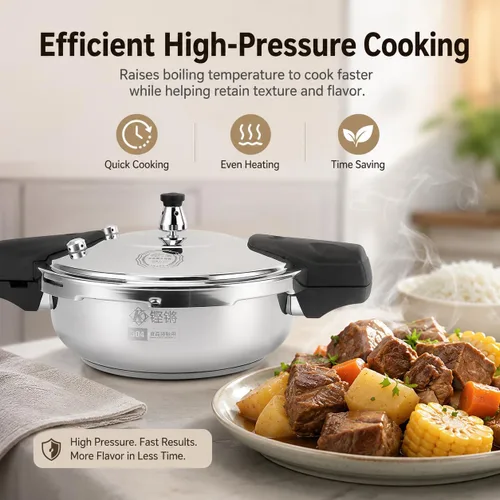 Vista 3 de Olla a presión de la estufa 28CM 80KPA olla de cocina de acero inoxidable Olla a presión de acero inoxidable 304 con presión de 80KPA para cocción