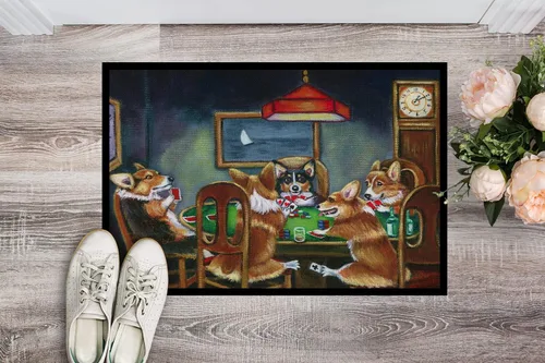 Vista 2 de Caroline's Treasures 7416MAT Corgi Playing Poker - Felpudo de 18 x 27 pulgadas, para interiores y exteriores, para entrada, antideslizante, lavable