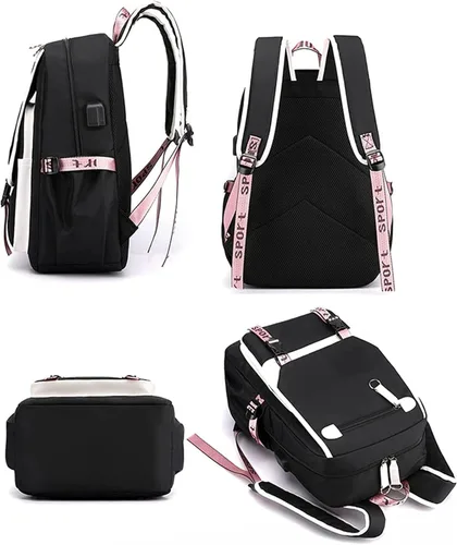 Vista 4 de qxuylmd Mochila Kawaii con colgante de felpa, linda mochila de dibujos animados para escuela secundaria, mochila para estudiantes, 21 litros