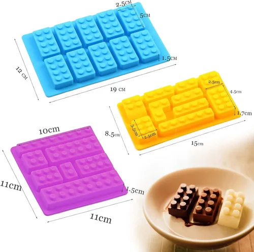 Vista 5 de Mivofun - 3 moldes de bloques de construcción, moldes de silicona para ladrillos de construcción, 12 tipos de formas, moldes para cubitos de hielo