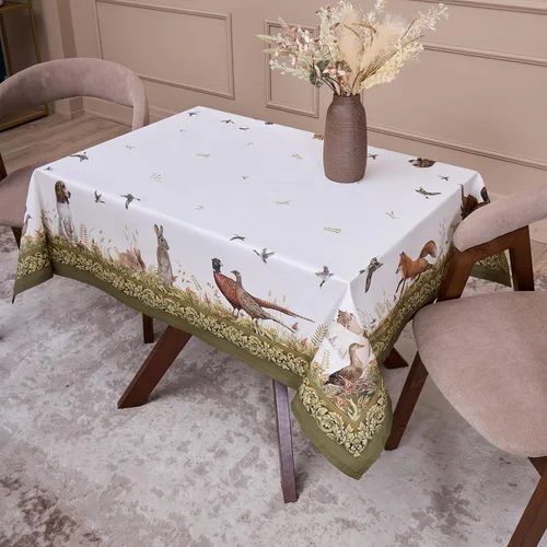 Vista 8 de STP GOODS Mantel rectangular de lino sintético, resistente al agua, para comedor, otoño, mantel plegable para mesa de comedor (verde, 59.1 x 59.1 in)